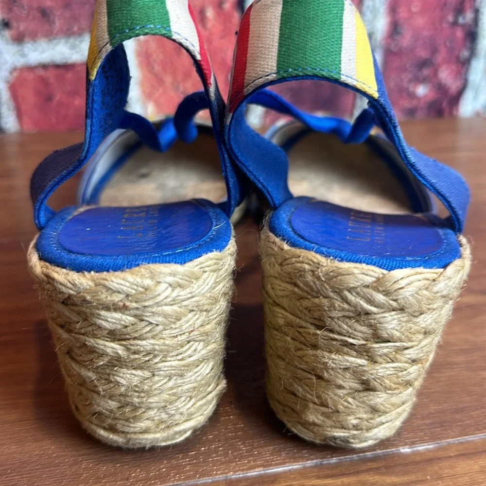 Ralph Lauren Cala Espadrille Sandals Wedge Blue Multi Striped size 8 S